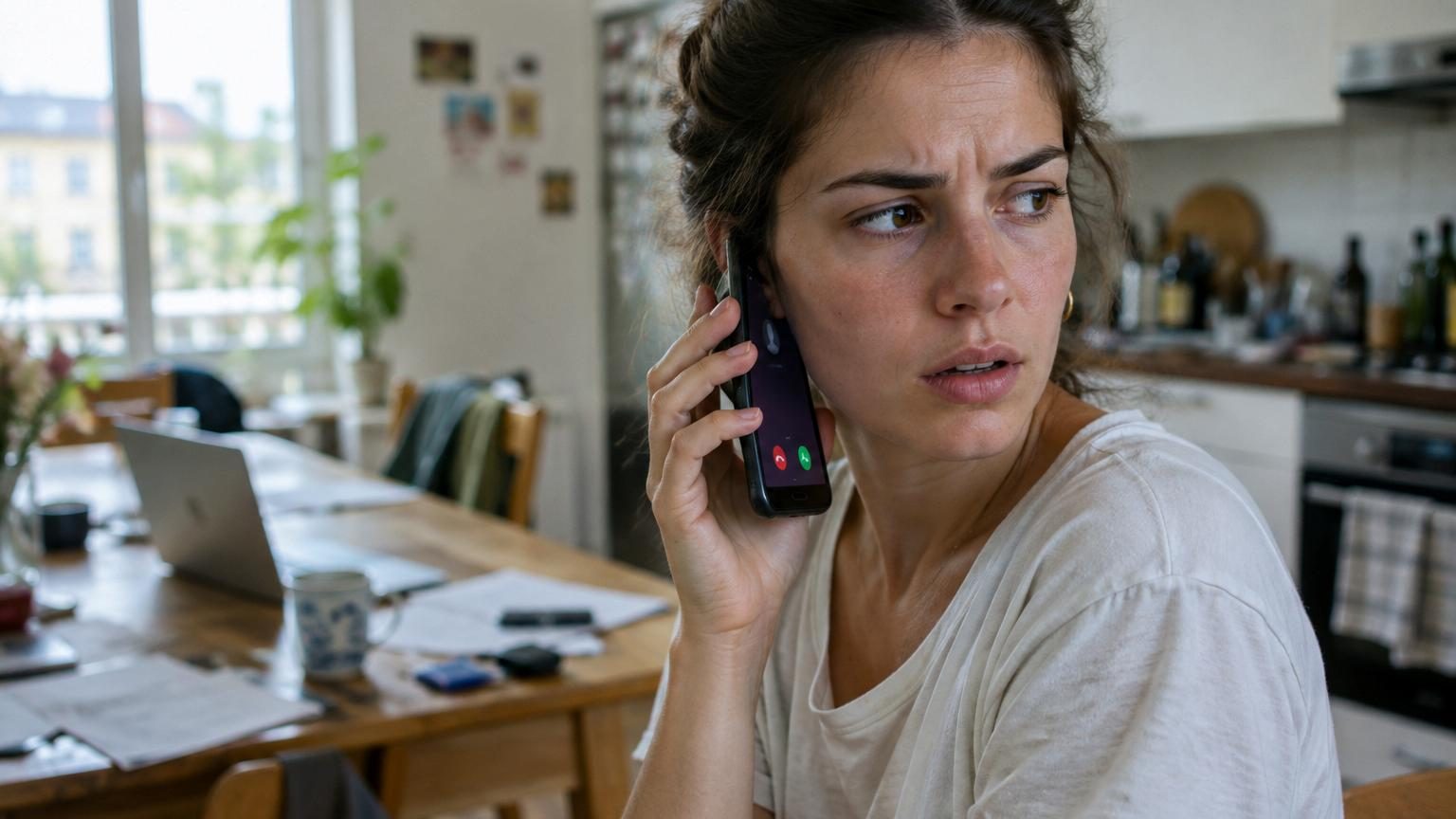 Personne consultant l'écran de son téléphone pour identifier un numéro inconnu